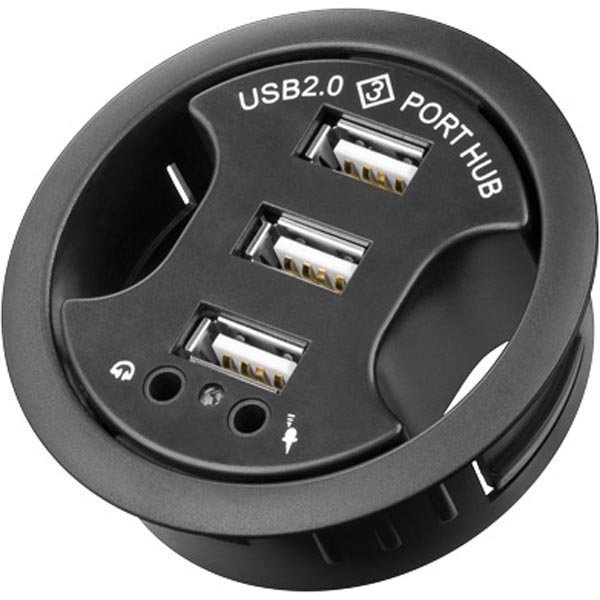 3-portin USB 2.0 hubi 2x3 5mm ääniporttia 60mm musta