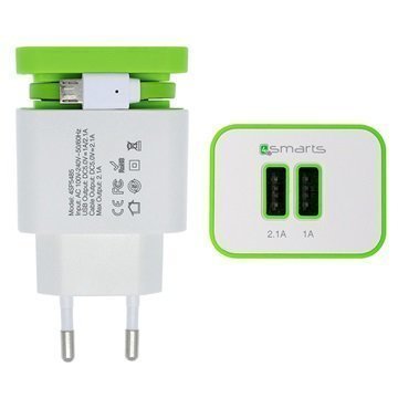 4smarts Wall Stand Yleismallinen Kaksois-USB-Laturi Vihreä / Valkoinen