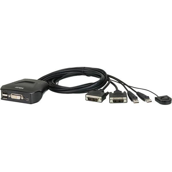 ATEN KVM-kytkin 1 konsoli ohjaa 2 konetta DVI-D/USB kaapelit 0 9m