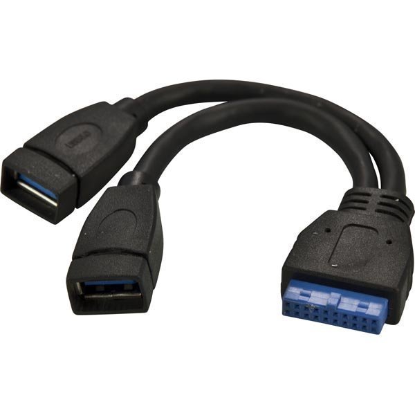 Akasa sisäinen USB 3.0 kaapeli IDC20 uros - 2xUSB 3.0 A naaras.