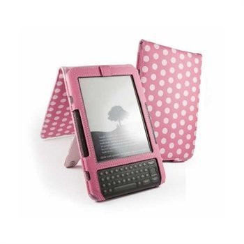 Amazon Kindle 3 Tuff-Luv Polka-Hot Faux Leather Case & Stand 6 Pink