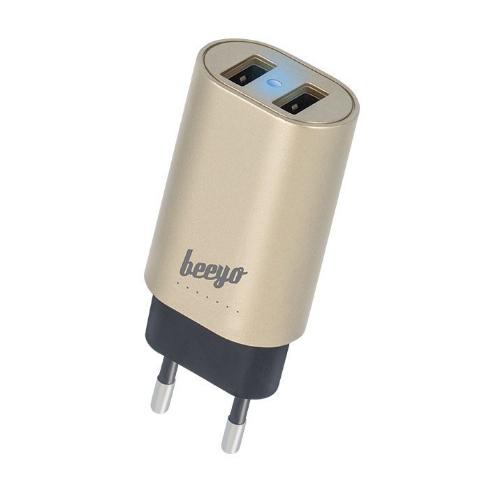 Beeyo USB laturi 2 x USB + 1 5m microUSB kaapeli - 3.4A - Kulta