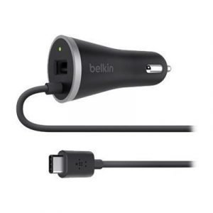 Belkin Car Charger With Hardwired Usb-c Cable And Usb-a Port Musta