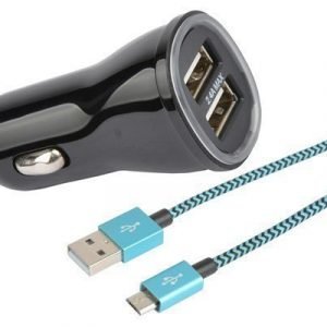 Cirafon Car Charger 1amp 2xusb + Cable Micro Usb 1m Musta