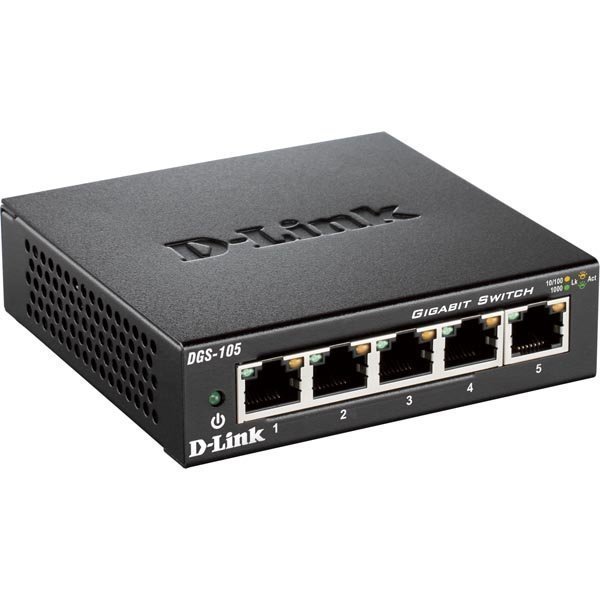 D-Link Gigabit Ethernet kytkin 5x10/100/1000Mbps metallia musta