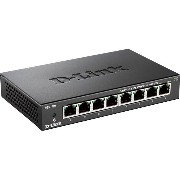 D-Link Gigabit Ethernet kytkin 8x10/100Mbps metallia musta