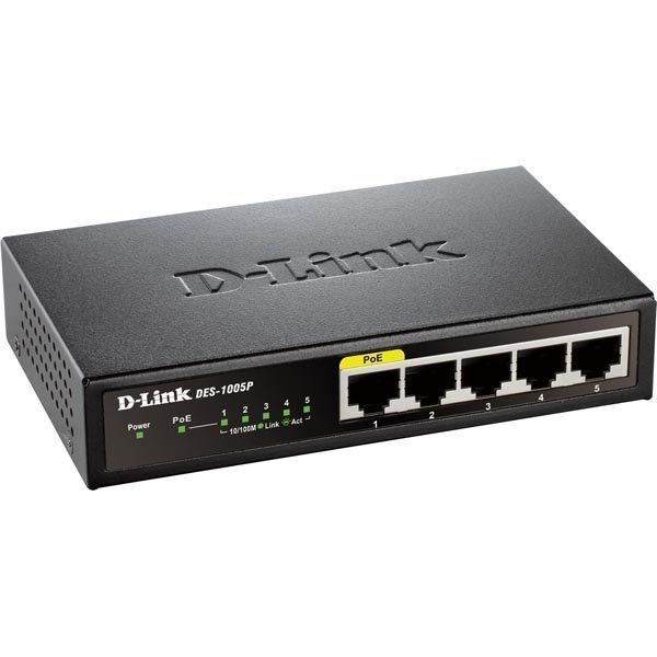 D-Link kytkin 5x10/100Mbps RJ45 1xPoE pöytämalli musta