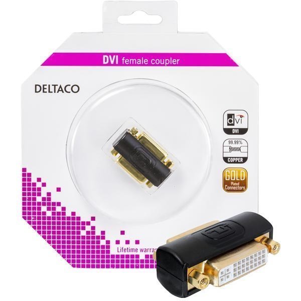 DELTACO DVI-sovitin Dual Link DVI-I na-na musta