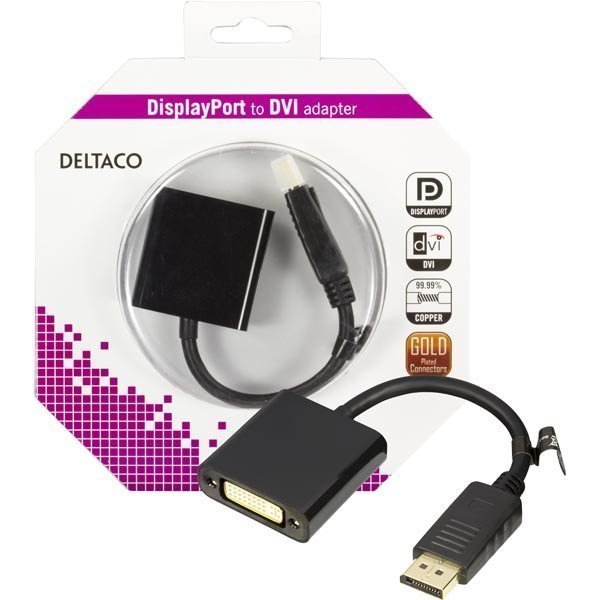 DELTACO DisplayPort - DVI-D Single Link sovitin 0 2m musta