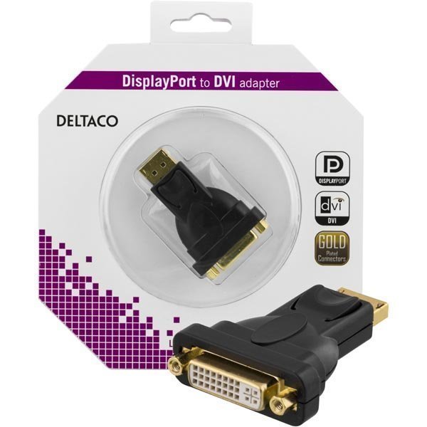 DELTACO DisplayPort - DVI-I Single Link sovitin ur-na musta