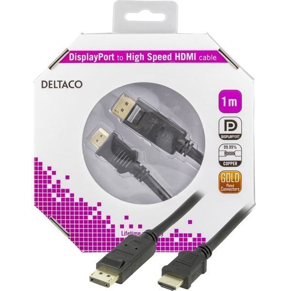 DELTACO DisplayPort - HDMI monitorikaapeli 20-pin ur- ur 1 m