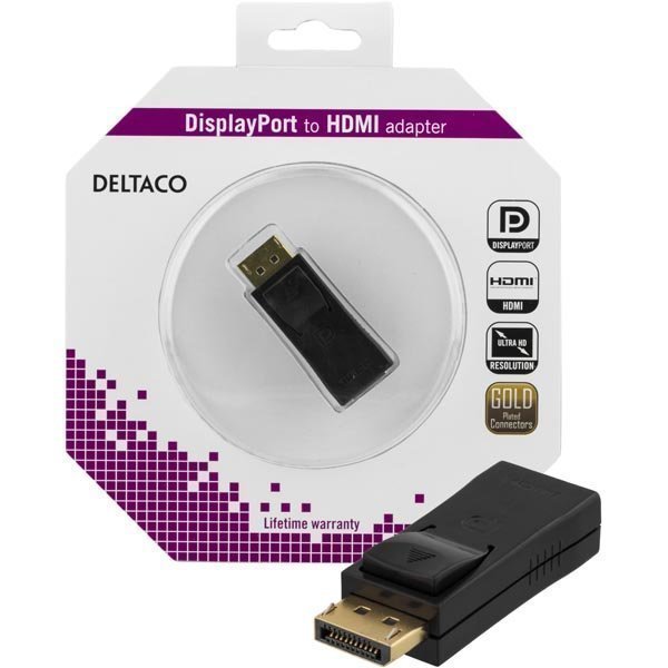 DELTACO DisplayPort - HDMI sovitin 20-pin ur - 19-pin na musta
