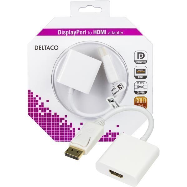 DELTACO DisplayPort - HDMI sovitin 20-pin ur-na 0 2m valk