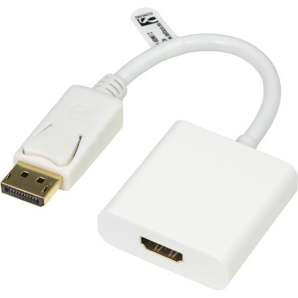 DELTACO DisplayPort - HDMI-sovitin jossa ääni ur-na 0 2m valkoinen