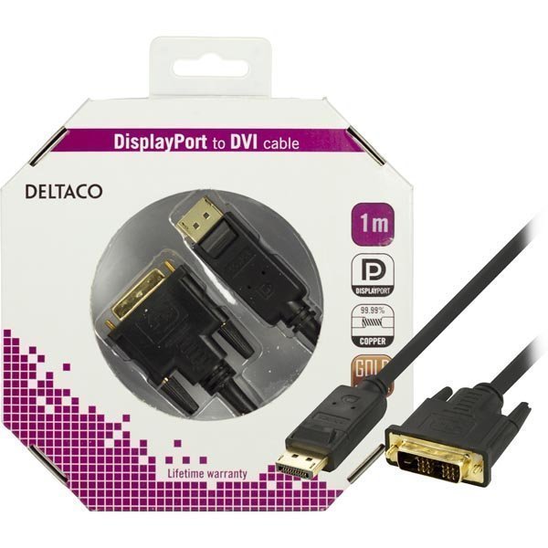 DELTACO DisplayPortti DVI-D Single Link:ille 20-pin u-u 1m