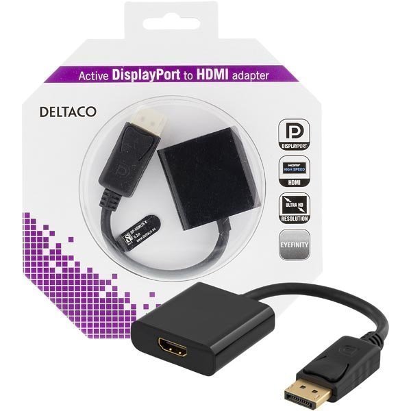 DELTACO Displayport - HDMI sovitin 4K audio 0 2 musta