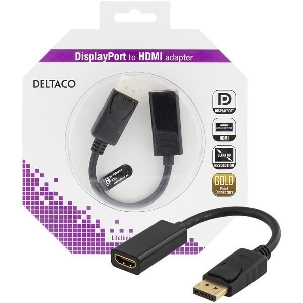 DELTACO Displayport - HDMI sovitin 4K audio 0 2 musta