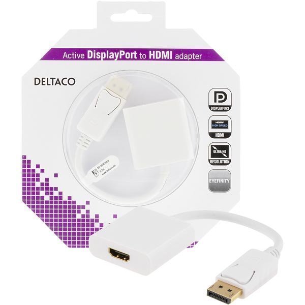 DELTACO Displayport - HDMI sovitin 4K audio 0 2 valkoinen