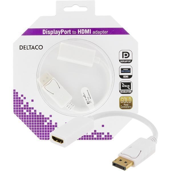 DELTACO Displayport - HDMI sovitin 4K audio 0 2 valkoinen