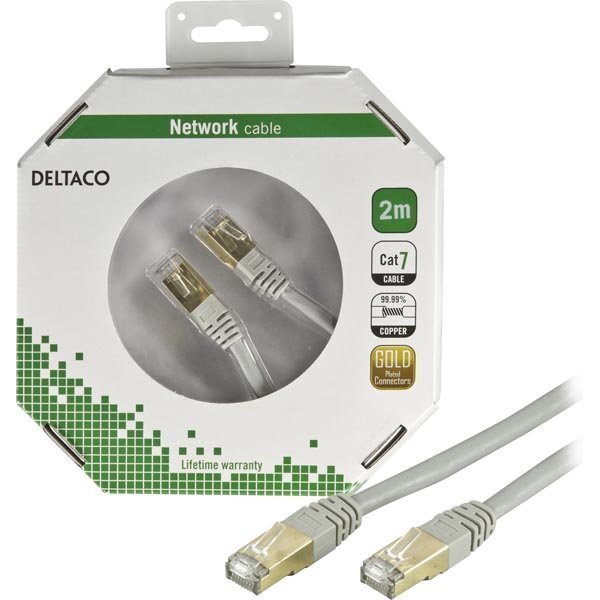 DELTACO F/UTP Cat7 laitekaapeli 2m RJ45 ur-ur (ei halogeenia) harmaa