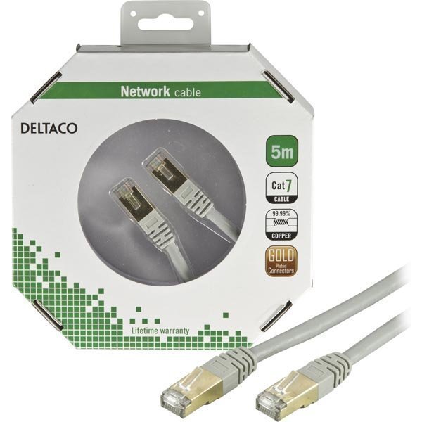 DELTACO F/UTP Cat7 laitekaapeli 5m RJ45 ur-ur (ei halogeenia) harmaa