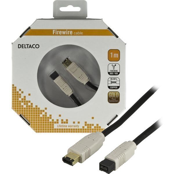 DELTACO Firewire 800 -kaapeli 9-pin u - 6-pin u kullatut liittimet 1m