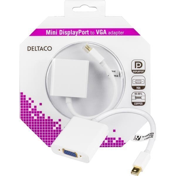 DELTACO Mini DisplayPort - VGA-sovitin 20-pin ur - 15-pin na valk.