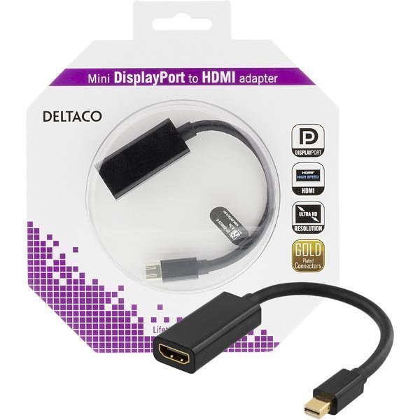 DELTACO Mini Displayport - HDMI sovitin 4K audio 0 2 musta
