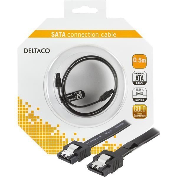 DELTACO SATA-kabel SATA 6Gb/s lukko klipsi suora-suora 0 5m musta