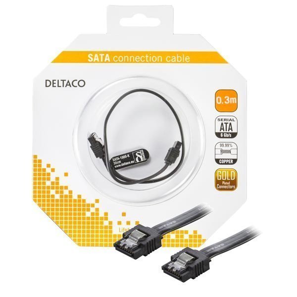 DELTACO Sata 6 GPQS 30cm black with clips blister