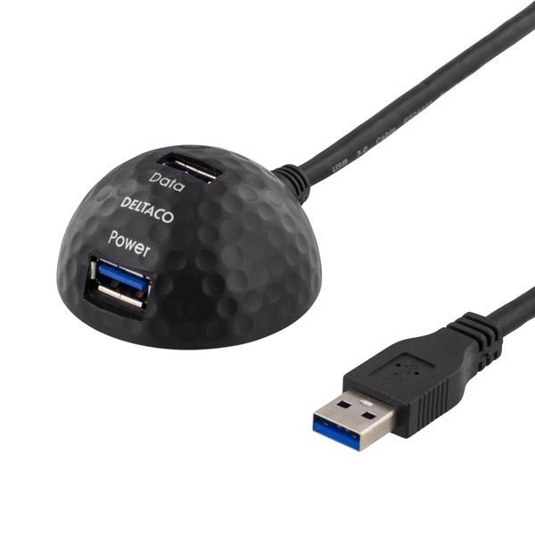 DELTACO USB 3.0 jatkokaapeli jossa pieni 2 porttinen telakka 1 2m m