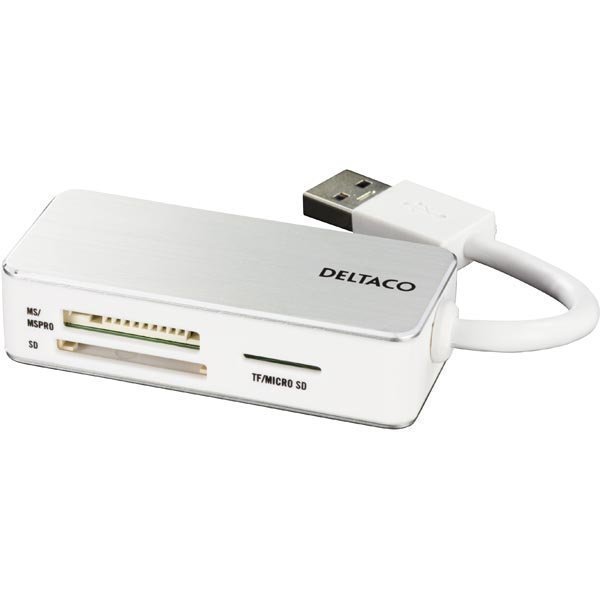 DELTACO USB 3.0 muistikortinlukija 3 paikkaa valk./hopea