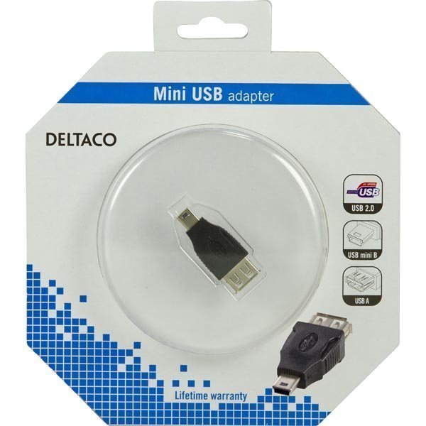 DELTACO USB-adapter Typ A ho - Typ Mini-B ha svart