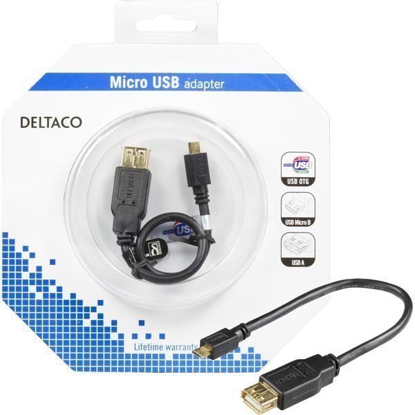 DELTACO USB-sovitin Tyyppi A na - Tyyppi Micro-B ur 0 2m OTG musta