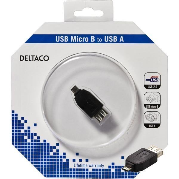 DELTACO USB-sovitin Tyyppi A-naaras - Tyyppi Micro B uros musta