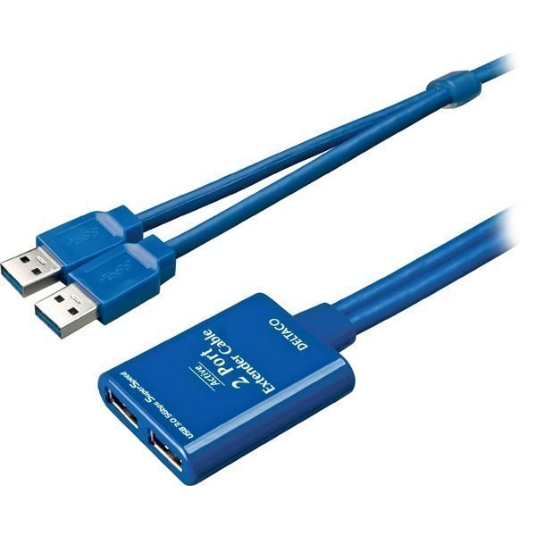 DELTACO aktiivinen USB 3.0-jatkokaapeli 2xTyp A porttia 3m sininen