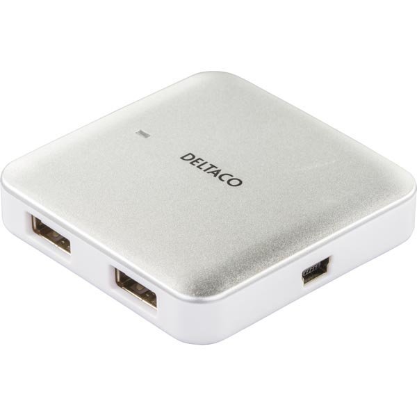 DELTACO kompakti USB 2.0 hubi 4 porttia hope/valk