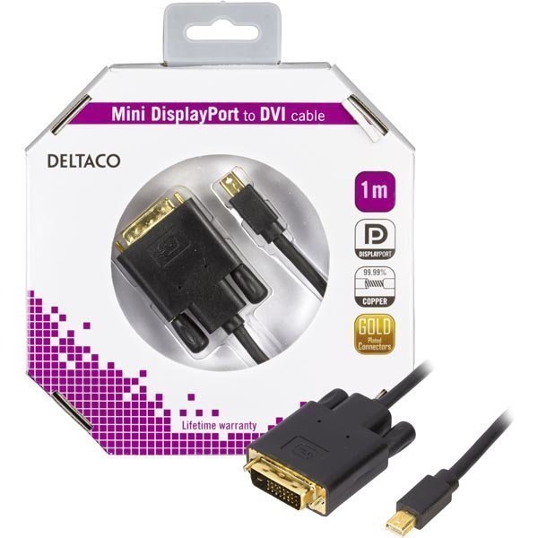 DELTACO mini DisplayPort - DVI-D Single Link monitorikaapeli 1m must