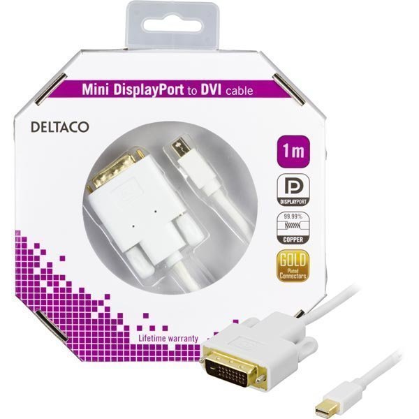 DELTACO mini DisplayPort - DVI-D Single Link monitorikaapeli 1m valk