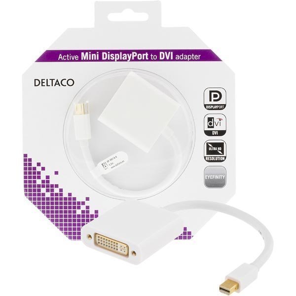 DELTACO mini DisplayPort - DVI-D Single Link sovitin 4K ur-na valk.