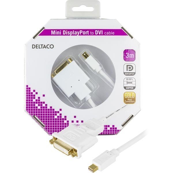 DELTACO mini DisplayPort - DVI-I kaapeli ur-na 3m valk