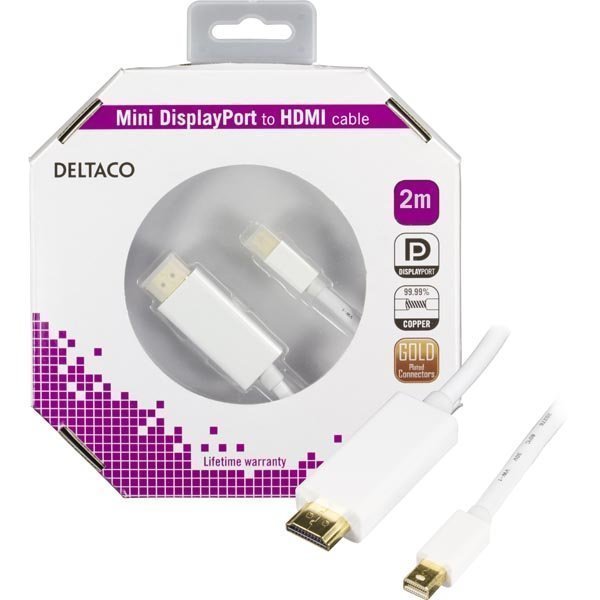 DELTACO mini DisplayPort - HDMI-monitorikaapeli 0 2m valk