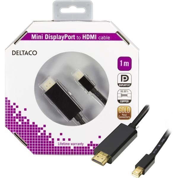 DELTACO mini DisplayPort - HDMI-monitorikaapeli 1m musta