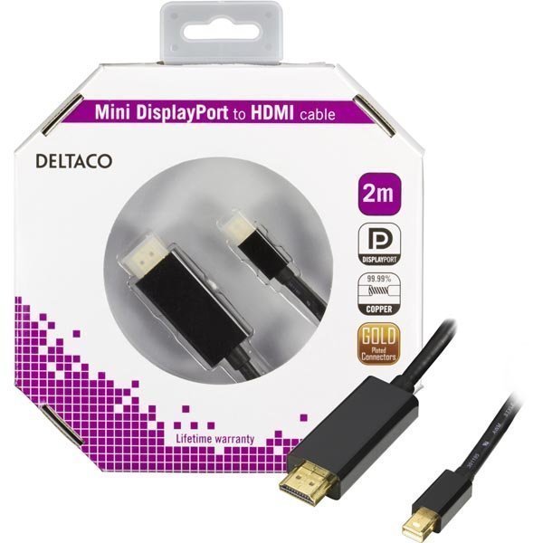 DELTACO mini DisplayPort - HDMI-monitorikaapeli ur-ur 0 2m valkoinen