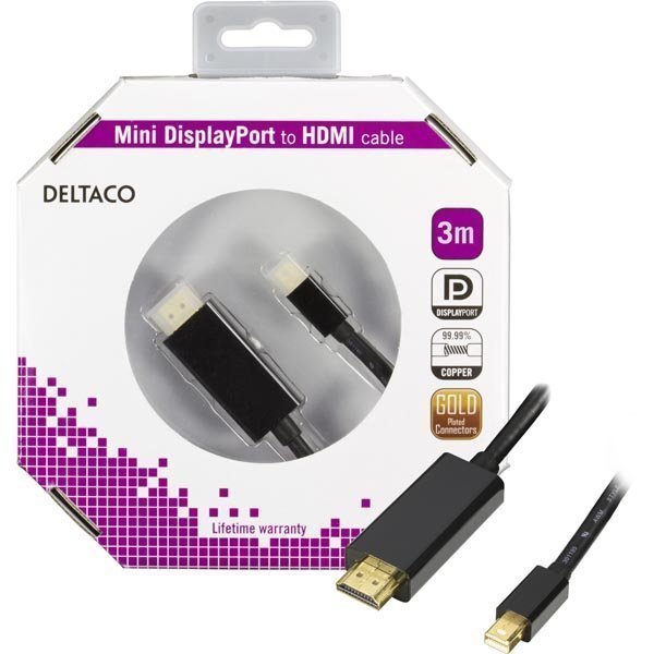 DELTACO mini DisplayPort - HDMI-monitorikaapeli ur-ur 3m musta