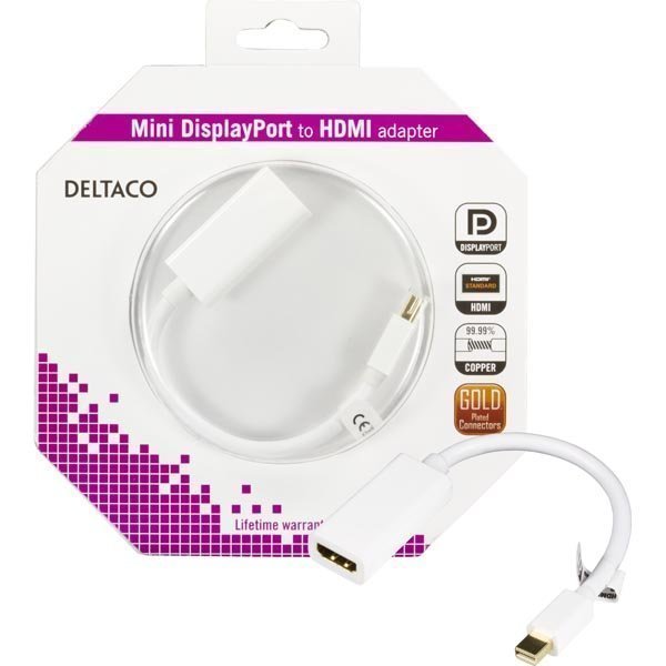 DELTACO mini DisplayPort - HDMI-sovitin 0 2m valkoinen