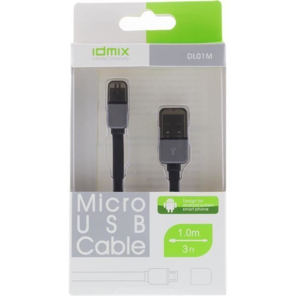 DL01-DGY-BK - USB 2.0 kaapeli A ur- B micro na 1m litteä kaapeli mu