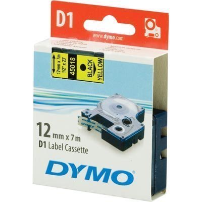 DYMO D1 merkkausteippi 12mm keltainen/musta teksti 7m