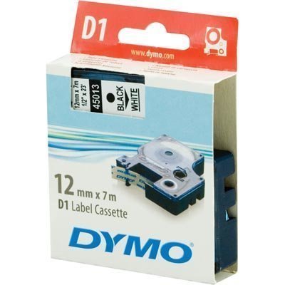 DYMO D1 merkkausteippi 12mm valkoinen/musta teksti 7m