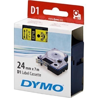 DYMO D1 merkkausteippi 24mm nylon keltainen/musta teksti 7m